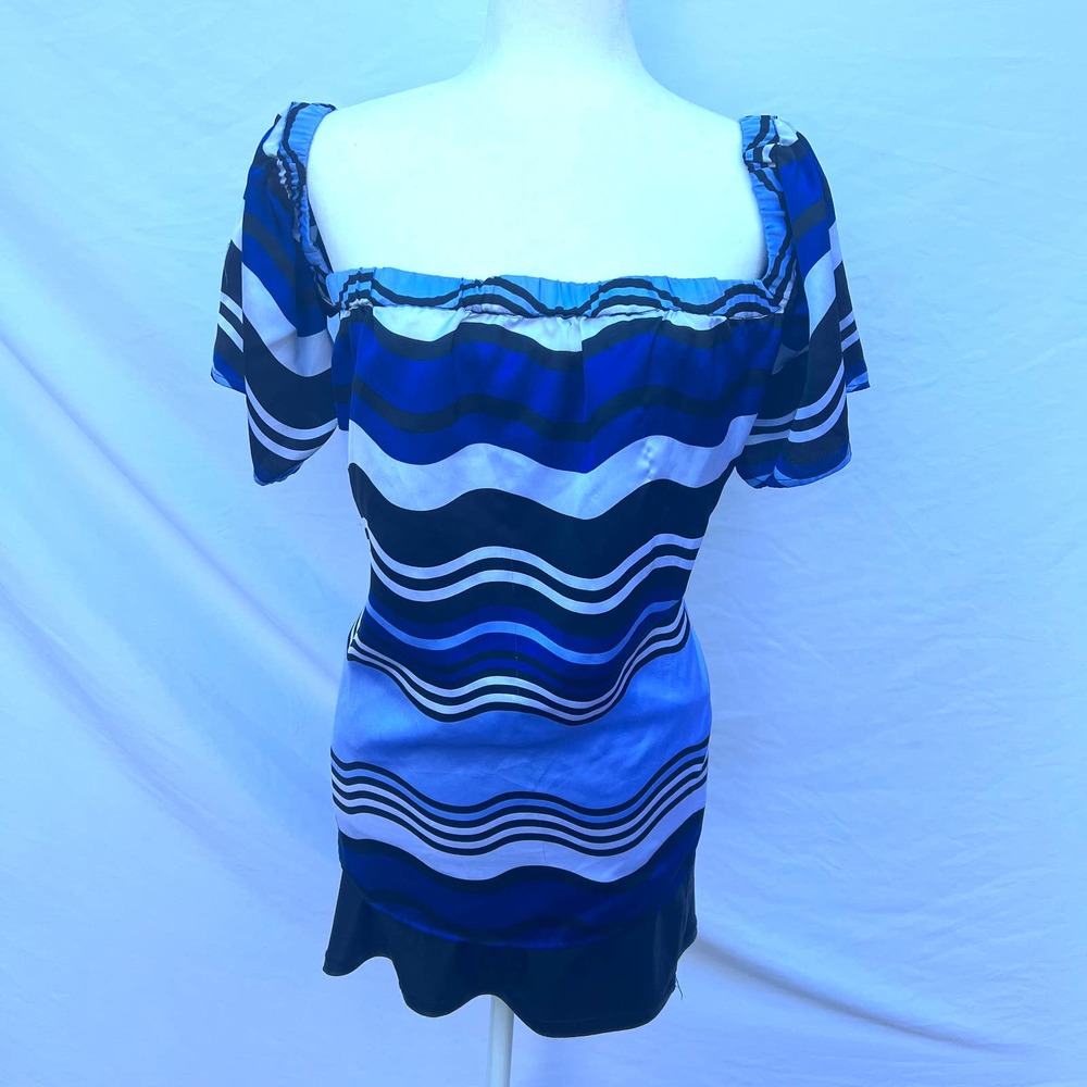 Blue, Black, and White Striped Off the Shoulder Blouse